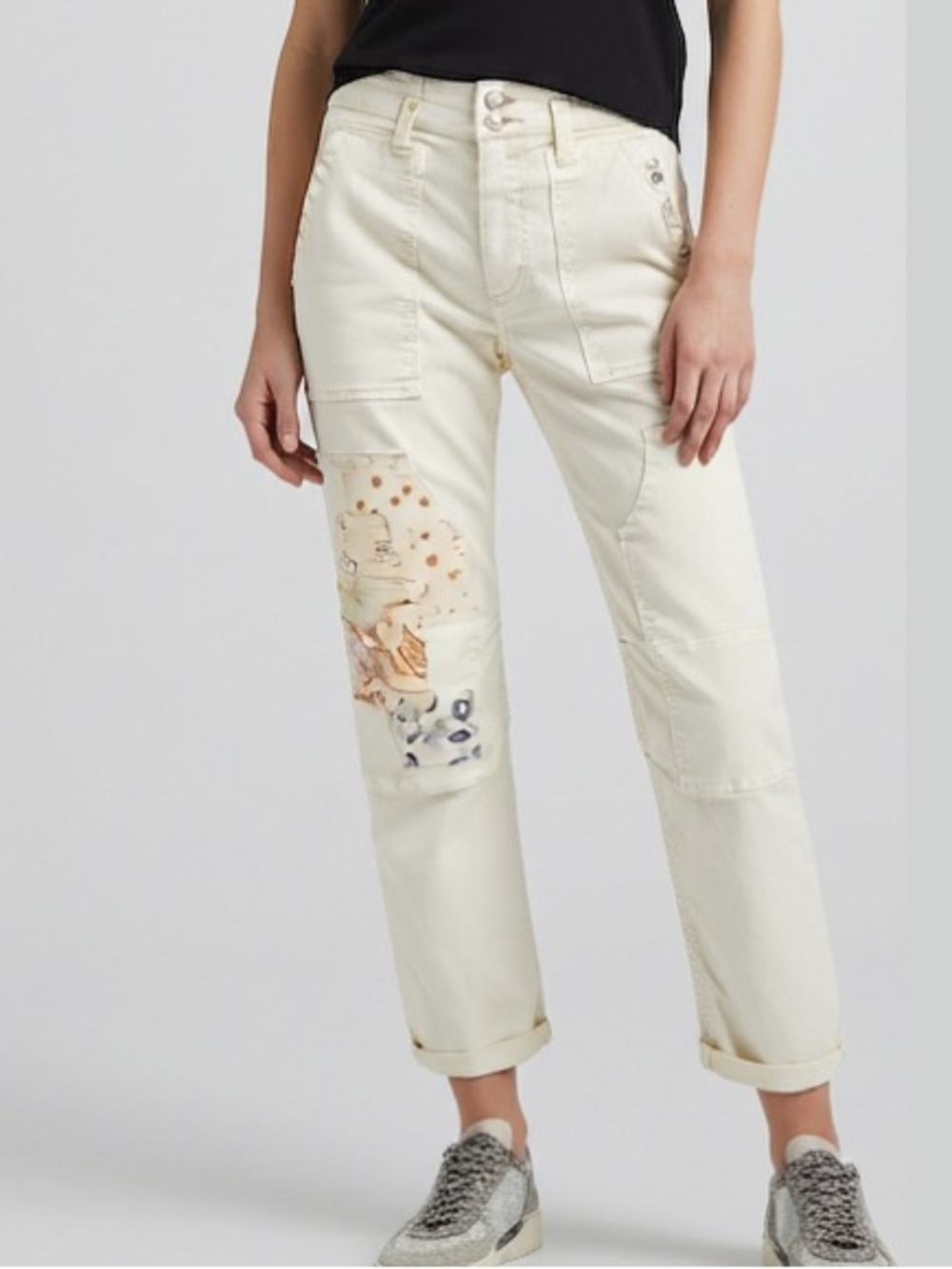Anthro Pilcro The Wanderer Utility Jean Toile patch Ivory Cargo pants 27 jeans
